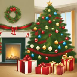 christmas clipart free: decorating a festive living room tree. 