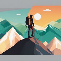 Hiker's Summit Achievement clipart - Achieving the mountain's summit, ,vector color clipart,minimal