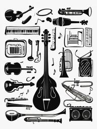 simple drawing of musical instruments  minimal rough sketch scribbles,doodles,black and white