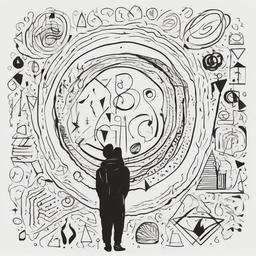 drawing of a person surrounded by symbols of anxiety  minimal rough sketch scribbles,doodles,black and white