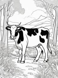 Cow Coloring Pages - Cow exploring a magical forest  simple coloring pages