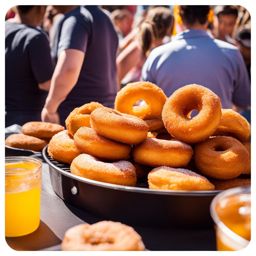 picarones at a street festival - enjoying golden picarones, sweet potato doughnuts served with syrup, at a vibrant street festival. 