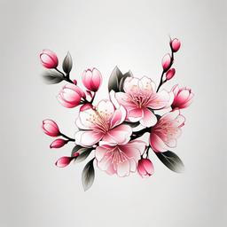 Japanese Sakura Tattoo - Celebrating the iconic beauty of sakura blossoms in traditional Japanese tattooing.  simple color tattoo,white background,minimal