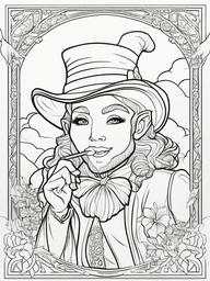 Leprechaun Coloring Pages - Mischievous Irish Fairy with Gold  minimal black outline printable sheet, coloring page