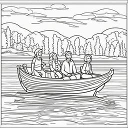 People enjoying a boat ride on a lake  simple coloring pages