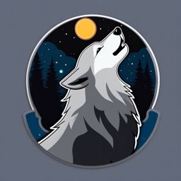 Wolf Howling at the Moon Emoji Sticker - Mystical serenade beneath the night sky, , sticker vector art, minimalist design