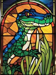 Alligator Stained Glass - Add a touch of the wild with alligator stained glass, featuring these reptiles in vibrant and captivating patterns.  