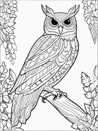 Owl Coloring Pages - Owl with feathers  simple coloring pages