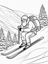 Santa on Skis Coloring Pages - Adventurous Santa Skiing Down a Slope  minimal black outline printable sheet, coloring page