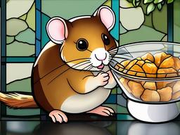 Stained Glass Hamster - Hamster with tiny paws holding food  