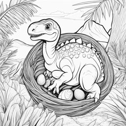 dinosaur coloring pages - baby dinosaurs hatch from their eggs in a nest. 