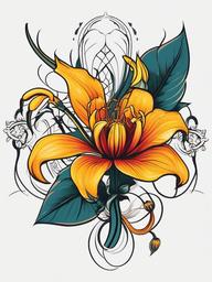 Scorpion and Flower Tattoo - Combine strength and beauty with a tattoo featuring both a scorpion and a flower design.  simple vector color tattoo,minimal,white background