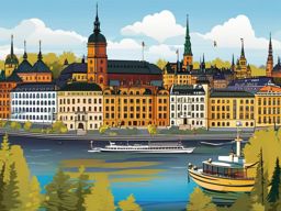 Stockholm clipart - Stockholm Palace and city islands,  color vector clipart