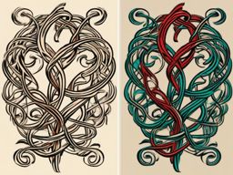 Twisted vines entwine, leaving vine-bound marks in the tattoo.  simple color tattoo style