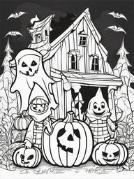 Ghosts and Goblins Coloring Pages - Halloween Fun with Spooky Characters  minimal black outline printable sheet, coloring page