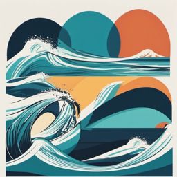 Surfboard Clipart - A surfboard catching a wave in the ocean.  color vector clipart, minimal style