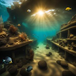 Underwater treasure hunt with detailed shipwrecks and HDR aquatic life