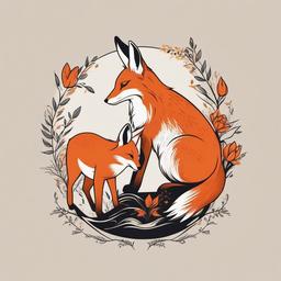 fox and rabbit tattoo  minimalist color tattoo, vector