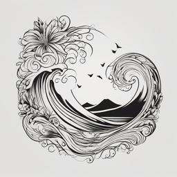 Flower Wave Tattoo - Combines floral elements with waves, symbolizing the beauty and interconnectedness of nature.  simple tattoo design