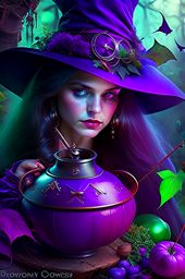 belladonna witch concocts potions in her cauldron. 