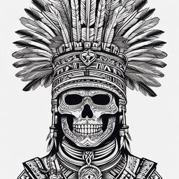 Aztec Warrior Skull Tattoo  minimal,tattoo,white background