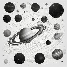 drawing of a solar system  minimal rough sketch scribbles,doodles,black and white