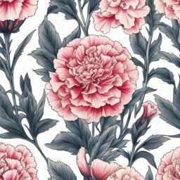 Carnation tattoo, Tattoos featuring the classic and vibrant carnation flower. colors, tattoo patterns, clean white background