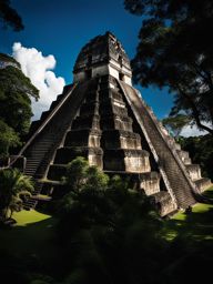 mayan pyramids, with intricate carvings, rise above the rainforests of tikal, guatemala. 