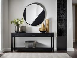 In the entryway, urban modern interior design showcases a sleek console table, geometric accents, and a monochromatic color scheme that provides a chic welcome to guests.  