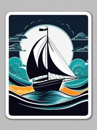 Sailboat in Storm Sticker - Sailboat navigating stormy seas, ,vector color sticker art,minimal