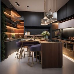 Gourmet Artistic Culinary Space - Create a gourmet kitchen that's also an artistic space. , kitchen layout design ideas, multicoloured, photo realistic, hyper detail, high resolution,