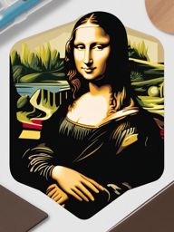 Mona Lisa sticker- Famous portrait painting in the Louvre Museum, , sticker vector art, minimalist design