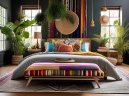 Sustainable Boho Retreat - Embrace boho style with sustainable and eco-friendly decor. , bedroom interior decor design ideas, multicoloured, photo realistic, hyper detail, high resolution,