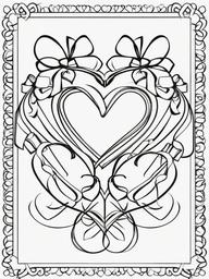 Heart and Bows Coloring Pages - Adorable Hearts Tied with Ribbons  minimal black outline printable sheet, coloring page