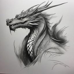 pencil sketch of dragon  minimal rough sketch scribbles,doodles,black and white