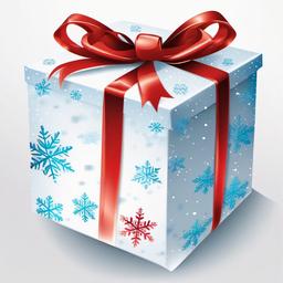 Gift with snowflakes on the wrapping clipart.  vector style illustration, white background