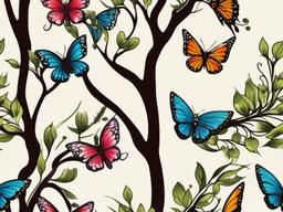 butterfly tree tattoo  simple vector color tattoo