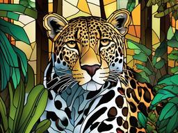 Stained Glass Leopard - Spotted leopard in jungle  