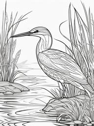 Bittern Coloring Pages - Camouflaged Marshland Bird  minimal black outline printable sheet, coloring page