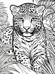 Jaguar Coloring Pages - Spotted Stealthy Jungle Cat  black outline printable coloring page