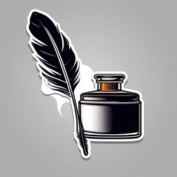 Feather and Ink Bottle Sticker - Quill feather next to an ink bottle, ,vector color sticker art,minimal