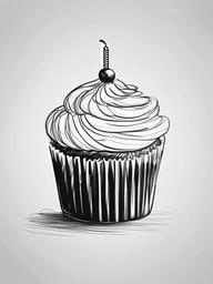 drawing of a birthday cupcake  minimal rough sketch scribbles,doodles,black and white