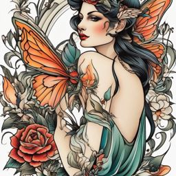 american traditional fairies tattoo  simple color tattoo style,white background