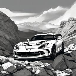 drawing of a viper in a rocky landscape  minimal rough sketch scribbles,doodles,black and white