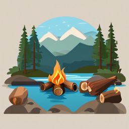 Campfire clipart - Campfire by the lakeside, ,vector color clipart,minimal