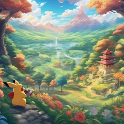 Pokemon Background - Pokemon Battle in the Kanto Region  wallpaper style, intricate details, patterns, splash art, light colors