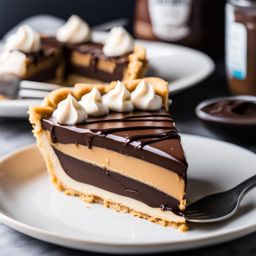 peanut butter pie with a creamy peanut butter filling and chocolate ganache. 