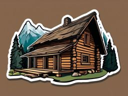 Rustic Log Cabin Sticker - Capture the rugged and natural beauty of a rustic log cabin with this cozy sticker, , sticker vector art, minimalist design