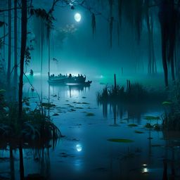 drowners lurking in the murky waters of a haunted swamp under a moonless night. 