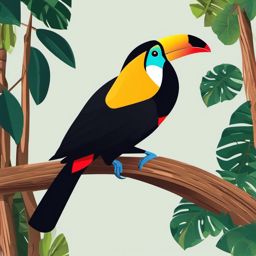 Toucan Clipart - Toucan perched on a branch in the Amazon rainforest , minimal, 2d